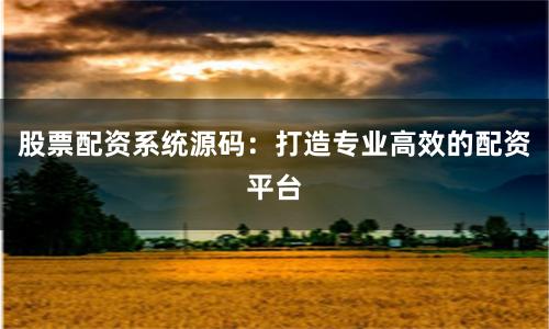 股票配资系统源码:打造专业高效的配资平台